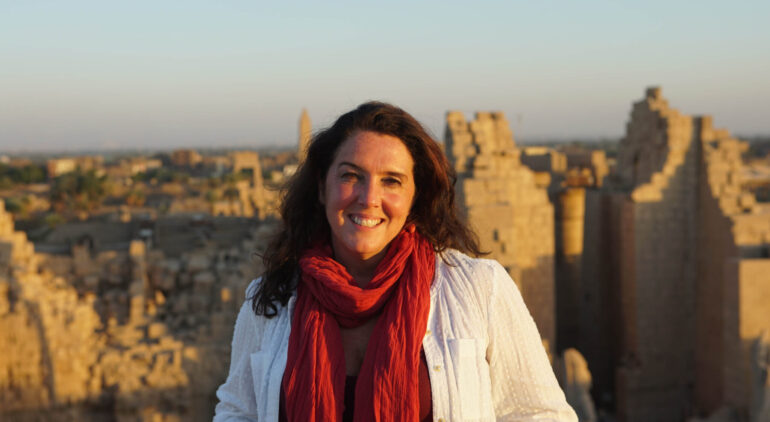 Bettany in Karnak on the 1st Pylon.