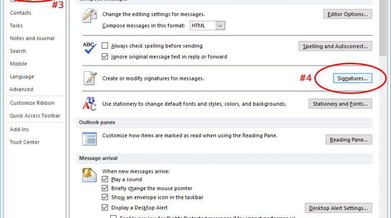Steps #3 and #4 to open your signature folder
