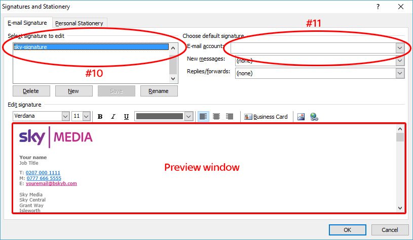 Signature selection window