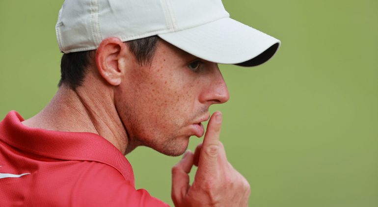 MEXICO CITY, MEXICO - FEBRUARY 21: Rory McIlroy of Northern Ireland gestures on the 18th green during the second round of the World Golf Championships Mexico Championship at Club de Golf Chapultepec on February 21, 2020 in Mexico City, Mexico. (Photo by Hector Vivas/Getty Images)