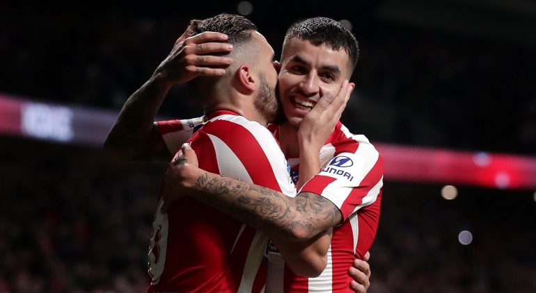 MADRID, SPAIN - FEBRUARY 23: Koke of Atletico Madrid celebrates with teammate Angel Correa after scoring his team's second goal during the La Liga match between Club Atletico de Madrid and Villarreal CF at Wanda Metropolitano on February 23, 2020 in Madrid, Spain. (Photo by Gonzalo Arroyo Moreno/Getty Images)