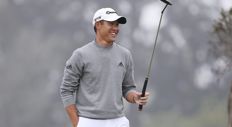 SAN FRANCISCO, CALIFORNIA - AUGUST 09: Collin Morikawa of the United States celebrates after making his final putt on the 18th green during the final round of the 2020 PGA Championship at TPC Harding Park on August 09, 2020 in San Francisco, California. (Photo by Sean M. Haffey/Getty Images)